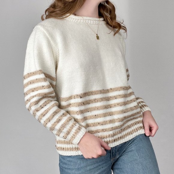 Handmade Parisian Vintage Knit Sweater Oversized Hand Knit Preppy Chunky Coastal - Picture 3 of 8